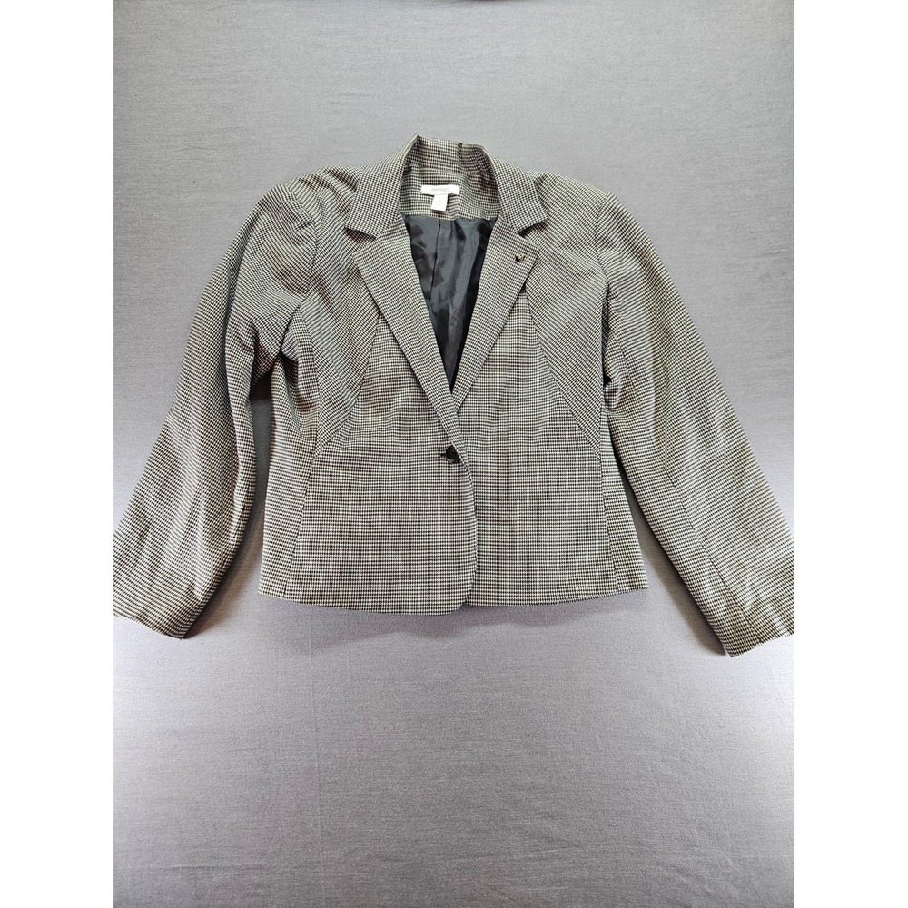 Dressbarn Petite Houndstooth Blazer Black White Single Button Pleated Back PL